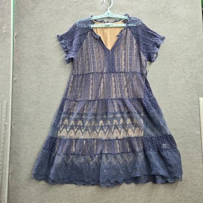Vestido Sundance Mujer XL Azul Floral Ajuste Acampanado Encaje Volantes Boho Cottagecore Forrado Foto 1 de 4