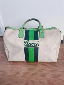Bolso GUCCI GG Joy Line Mini Boston Lona Cuero Gris Verde Plata Herrajes - Imagen 1 de 24