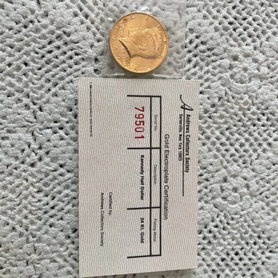 1977 Authentic 24k Gold Electroplated Kennedy Half Dollar With Certification - Image 1 of 4