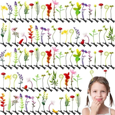 100 Pieces Bean Sprout Hair Clips,Mixed Style Plant Hairpins,Funny Plant Hairpin - Image 1 of 4