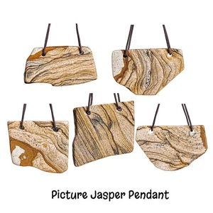 Natural Picture Jasper Brown Slice Nugget Healing Crystal Pendant 34X37X4MM - Picture 1 of 11