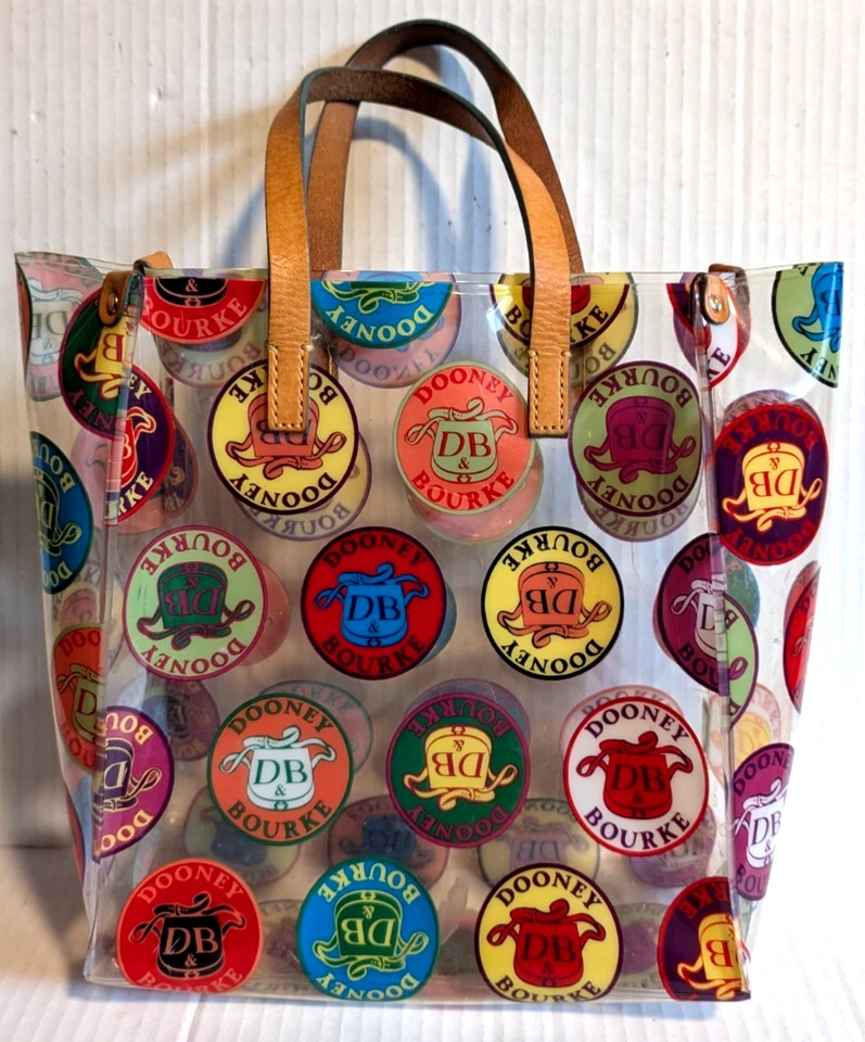 Dooney & Bourke Clear Plastic Purse Tote Lunch Bag Leather Handles 8" x 10" x 4" - Image 1 of 4