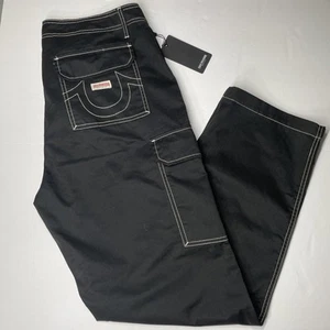 True Religion Cargo Pants Men’s Sz 36x32 Black Flap Pockets Baggy Fit 108335 NWT - Picture 1 of 11