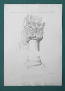 ARCHITECTURE Romanesque Capital Abbey of Marmoutier France - 1857 Etching - Picture 1 of 1