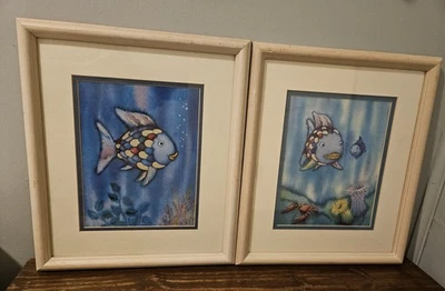 2 fotos de peixes arco-íris e barbatana azul Marcus Pfister arte fosca e emoldurada - Imagem 1 de 4