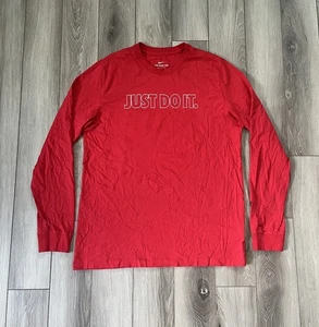 The Nike Tee "Just Do It" T-Shirt Uomo Grande Manica Lunga Scatola Logo Rosso - Foto 1 di 10