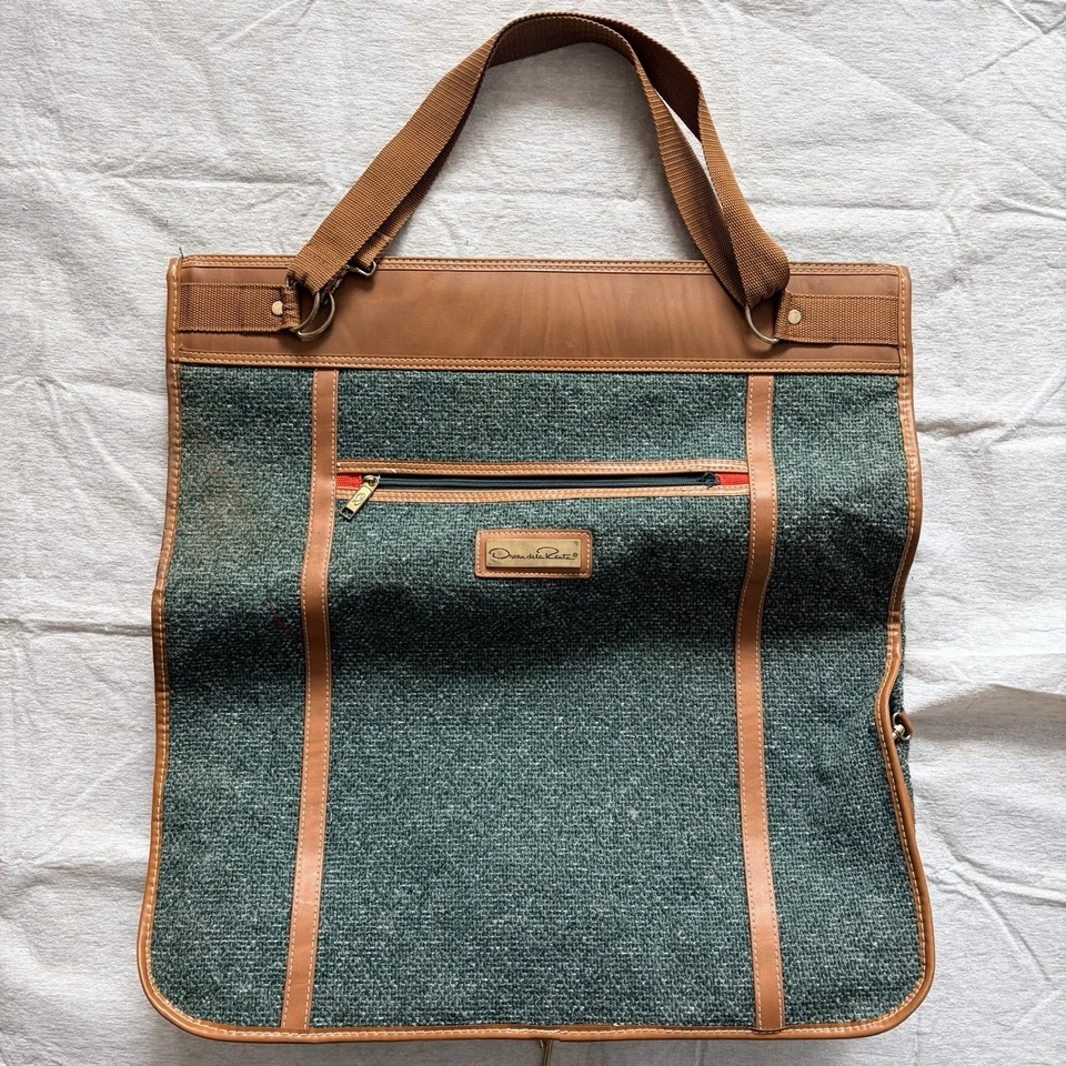 Oscar De La Renta Garment Bag Green Tweed Luggage Travel Suitcase 80s Vintage - Image 1 of 4