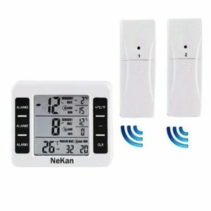 2 Sensor Wireless Digital Thermometer Freezer Fridge Indoor Outdoor Alarm Magnet - Picture 1 of 4