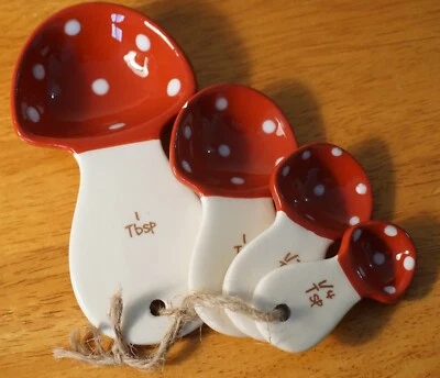 4 Red Polka Dot Mushroom Measuring Spoons Country Primitive Kitchen Decor NEW - Image 1 of 4