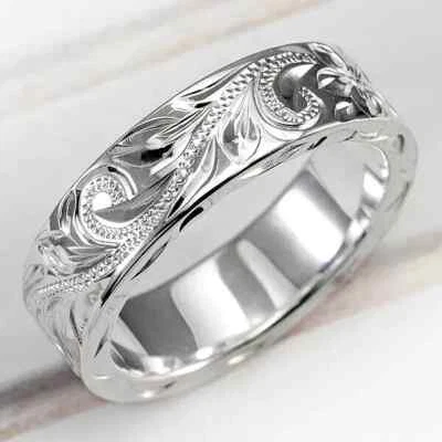 Wedding Filigree Band Ring 925 Silver 14k White Gold Plated Unisex Band Ring - Image 1 of 3