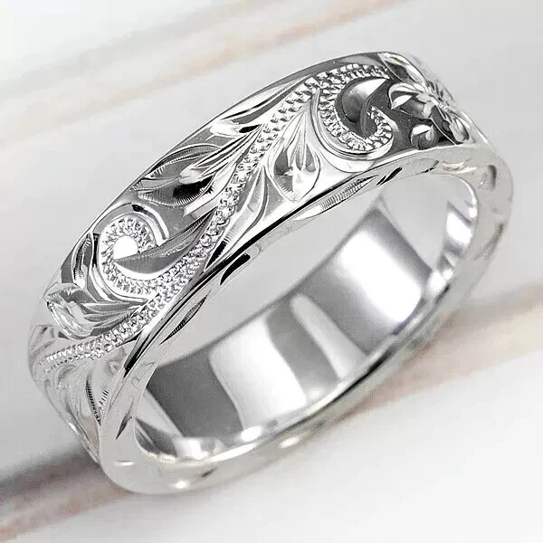Wedding Filigree Band Ring 925 Silver 14k White Gold Plated Unisex Band Ring - Image 1 of 3