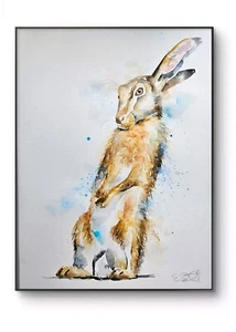 Original watercolour painting signed by Elle Smith Art of A Hare - Picture 1 of 8