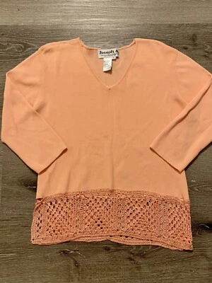 Joseph A. Quest-Cequeec'Estsilk Melocotón Manga 3/4 Top Talla XL Encaje Parte Inferior Lentejuelas Foto 1 de 4