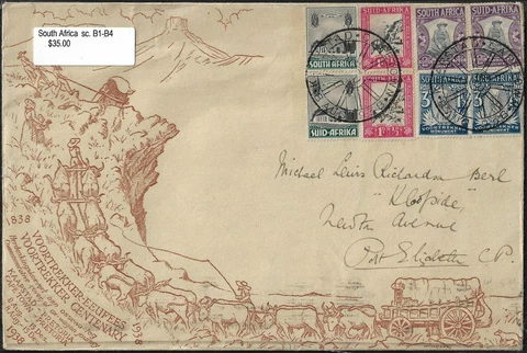 SOUTH AFRICA 1933 VOORTREKKER CENTENARY Sc B1 B4 SG 50 53 ON FDC W/CACHET CAPETO Cover