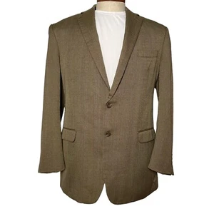 Chaps Men Jacket Blazer 2 Button Single Breasted Herringbone Stripe Tan 46L - Picture 1 of 9
