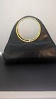 Vintage Holtzman Black and Gold Mod  circle handle handbag purse  # 3
