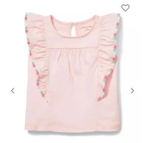 Janie & Jack Girls 4 Pink Ruffled Tassle Trim Top Spring Summer Sleeveless Shirt - Picture 1 of 6