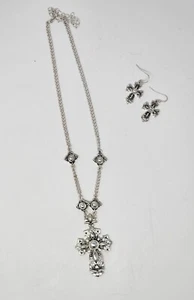 FASHION JEWELRY NECKLACE/EARRING SET  CROSS - Picture 1 of 1