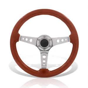 Universal 350Mm 14" Vintage Wood Grain Style 6 Bolts Holes Steering Wheel W/Horn - Picture 1 of 4