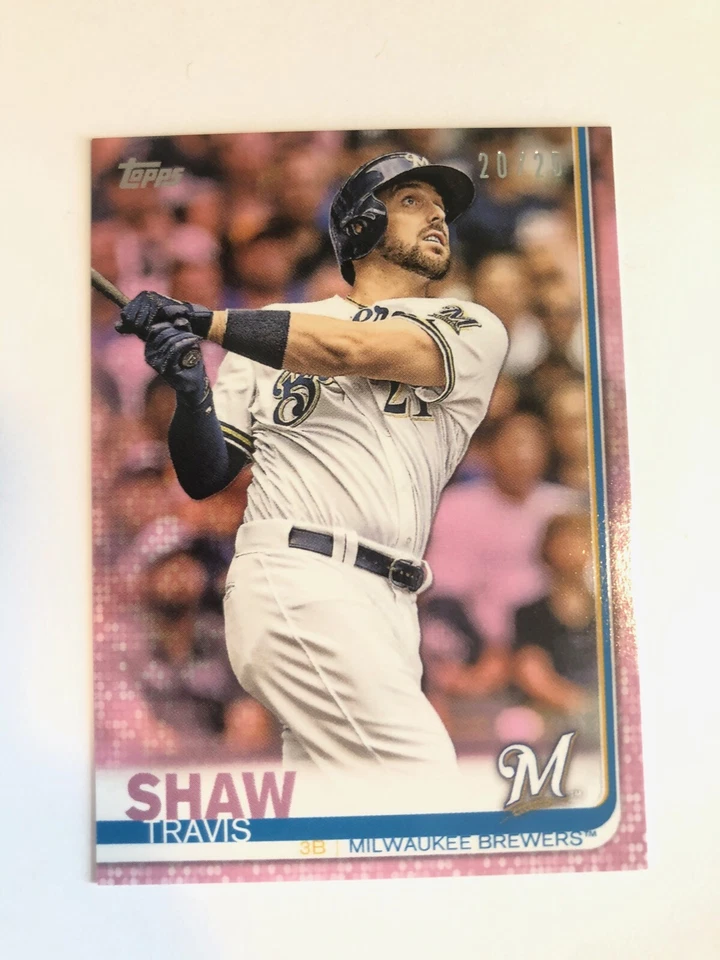 2019 Topps Mini Online Exclusive Pink Parallel Travis Shaw Brewers 676 /25 - Image 1 of 1