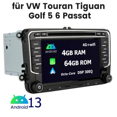 dab+ 7" Autoradio für VW GOLF 5 6 Passat Touran 4+64G Android13 GPS Navi RDS DVD - Bild 1 von 4