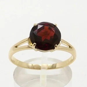 14K Gold Round Genuine Garnet January Birthstone Solitaire Ring - Picture 1 of 6