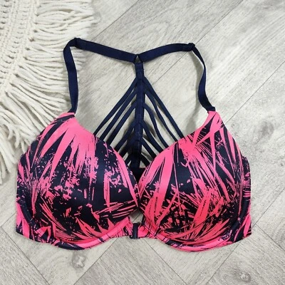 Victoria's Secret 32DD Very Sexy Push Up Racerback Front Close Pink & Blue Bra - Image 1 of 4