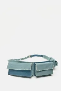 ZARA NEW WOMAN PATCHWORK BELT BAG WITH POCKETS ONE SIZE M DENIM BLUE 6142/210 - Picture 1 of 4
