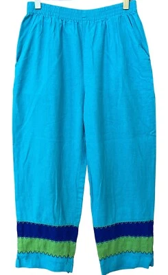 Pantalones Stonebridge para mujer medianos verde azulado mezcla de lino Lagenlook Pull On Boho vacaciones Foto 1 de 4