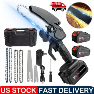 4"+6" Mini Handheld Electric Chainsaw Cordless Chain Saw Wood Cutter 2 Battery - Picture 1 of 13