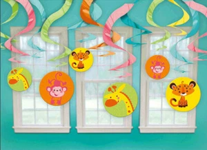 Fisher Price ANIMALS OF RAINFOREST baby shower party hanging swirl decoration 12 - Picture 1 of 1