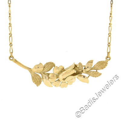 UnoAerre 18K Gold Detailed Polished & Textured Flower Branch Pendant Necklace - Image 1 of 4