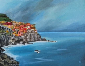 Original Acrylic Painting. Amalfi Coast, Italy. Hand-Painted. 11x14 Landscape - Picture 1 of 1
