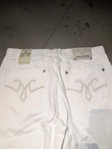 MEK DNM Y2K Designer White Jeans Denim with Leather Pockets 42x34 - Picture 1 of 9