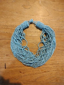 Multi Strand Necklace Turquoise Blue Seed Bead Twist Collar VTG 17”-19” - Picture 1 of 10