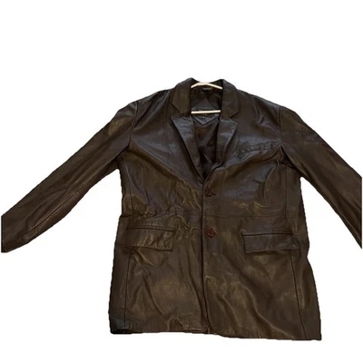 Jaqueta Blazer Marrom Couro Genuíno Antiga Irvine Park Masculina Tamanho 42 Alta  - Imagem 1 de 4