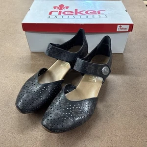 Rieker 43711-00 Mirjam 11 Black Cutout Mary Jane Shoes Sz 37 (US 6) Comfort - Picture 1 of 6