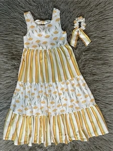 Tommy Bahama Girl Yellow Floral Striped Maxi SunDress 5 Girls - Picture 1 of 2