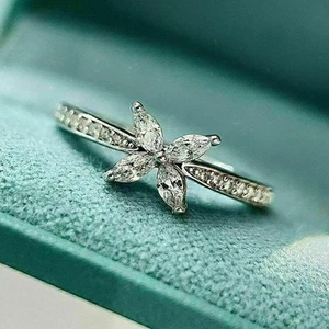 0.80 Ct Marquise Simulated Diamond Cluster Engagement Ring 14K White Gold Plated - Picture 1 of 7