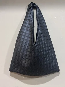 Moda Luxe Black Woven Vegan Leather Hobo Bag Large Slouchy Shoulder Tote - Picture 1 of 11