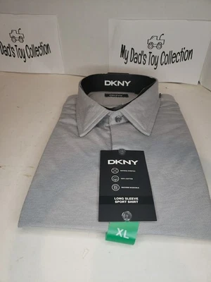 NWT DKNY Men Slim Fit Button Front Stretch Shirt Gray 17 17 1/2 34/35 XL - Image 1 of 4