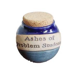 "Ashes of Problem Students" Pottery Jar & Cork Stopper Teacher Gift Blue Pot - Picture 1 of 3