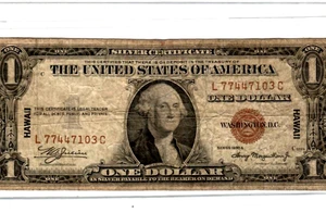 $1"HAWAII" (WORLD WAR 2 NOTE) 1935-A (BROWN SEAL) "HAWAII  CURRENCY" HAWAII NICE - Picture 1 of 3