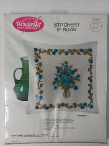 WonderArt Stitchery 12" Pillow Romance Needlepoint Yarn Kit Blue Flowers New  - Picture 1 of 4
