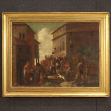 Genre painting Italian landscape scene oil on canvas framework 18th century art