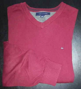 Suéter Tommy Hilfiger cuello en V informal L liso bandera marrón logotipo c1693 - Imagen 1 de 8
