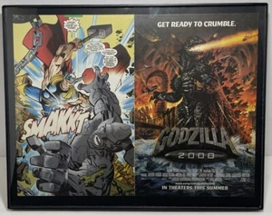 Vintage Marvel Thor Comic Ad Wall Art Framed 11”x 14” w/ Godzilla 2000 movie ad - Picture 1 of 5