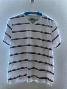 American Rag Men's White Blue Red Striped Short Sleeve V Neck T Shirt EUC X XL - Picture 1 of 6