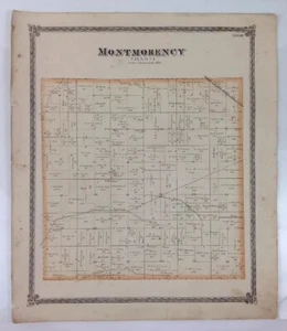 Antique 1874 Map of Montmorency County Illinois - Published by Warner & Beers - Picture 1 of 9