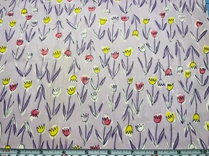 Antique Vintage Cotton Fabric 1940s Pink Yellow Tulips 35w 1/2yd - Picture 1 of 2